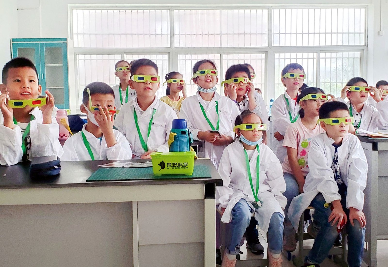 孩子在科学实验课堂中围绕任务观察和验证